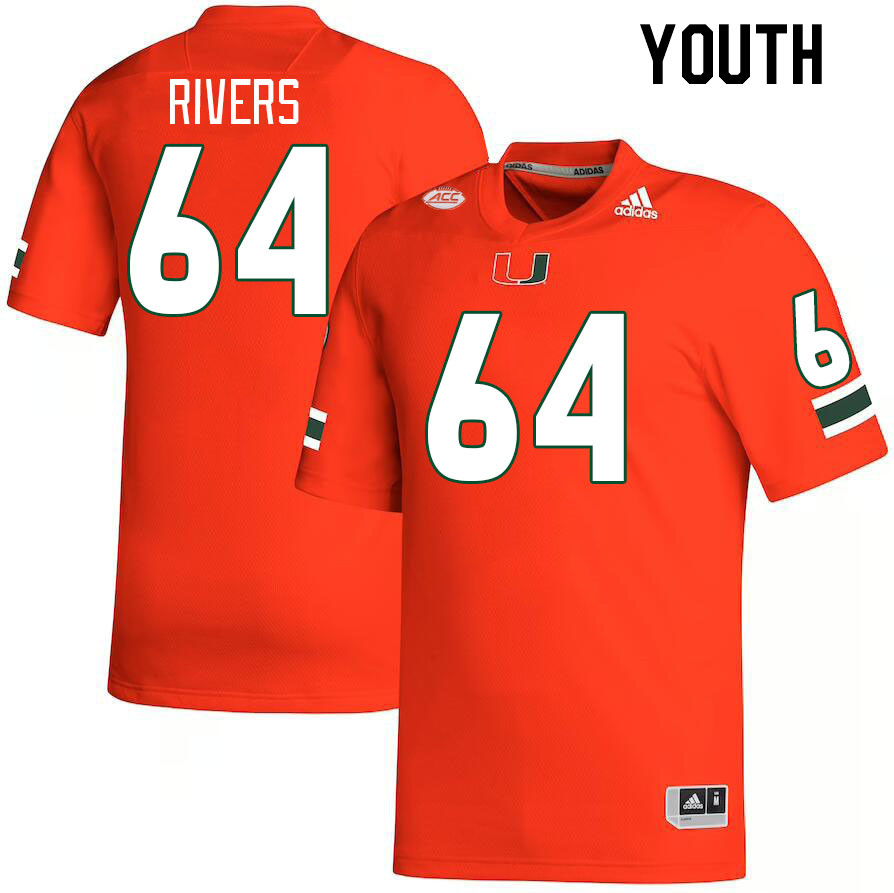 Youth #64 Jalen Rivers Miami Hurricanes College Football Jerseys Stitched-Orange - Click Image to Close